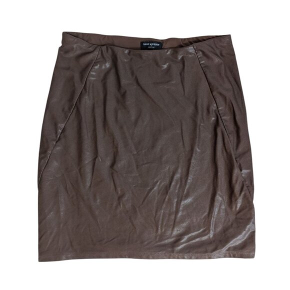 Naked Wardrobe Brown Faux Leather Mini Skirt Sz XL Side Seam Detail - Picture 1 of 3